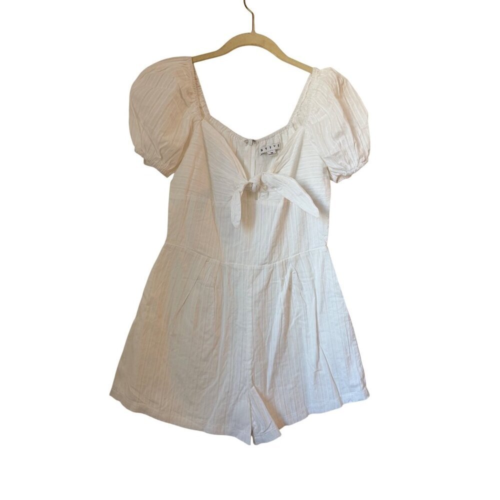 Hyfve White Puff Sleeve Cotton Tie-Front Romper Size M